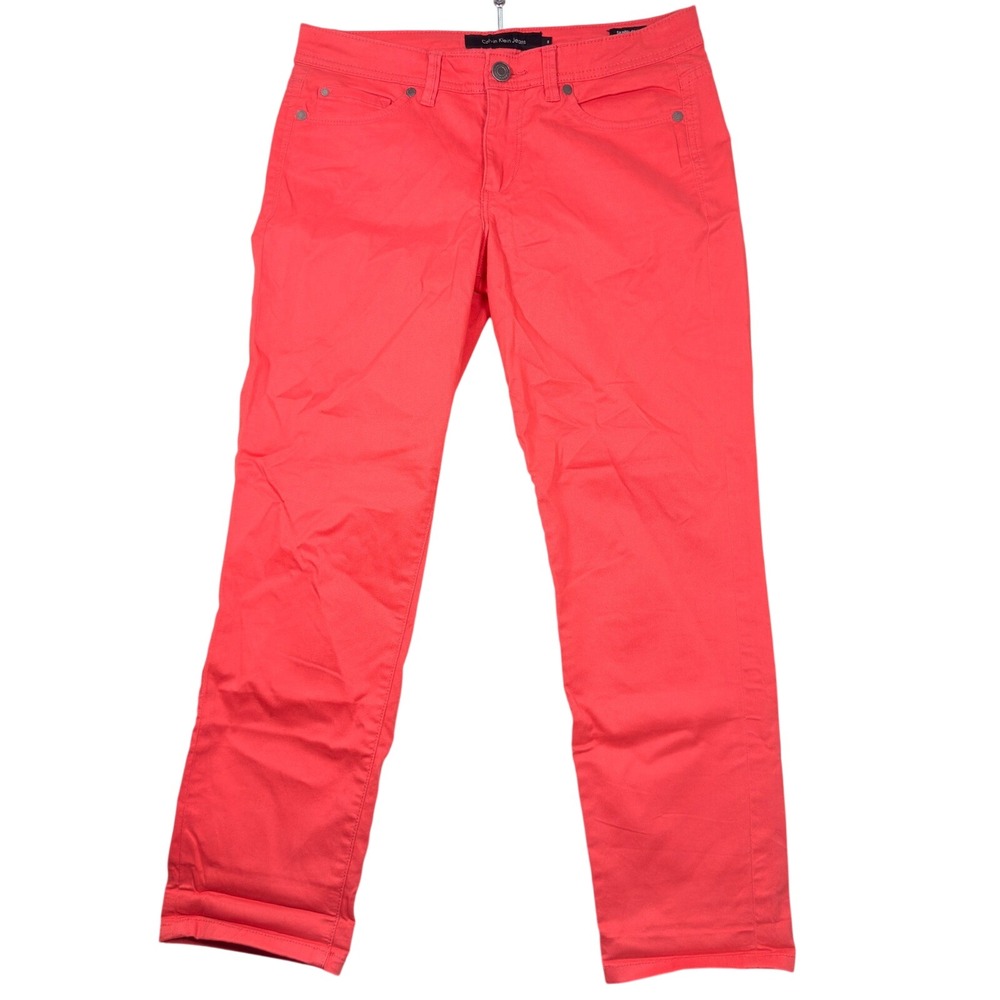 Calvin Klein Jeans Women Skinny Crop 8 Coral Pink Red Casual Summer Pants